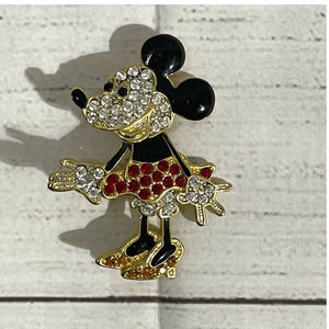 Vintage Disney Minnie Mouse Clear & Red Rhinestone Fashion Pin/Brooch/Pendant